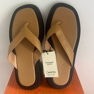 NWT Mango Brown Leather Flip Flops